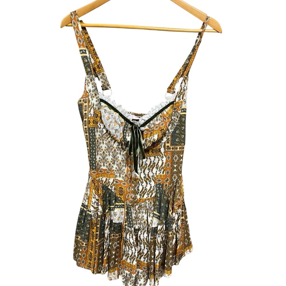 Patchwork Ruffle Mini Dress in Mustard & Olive